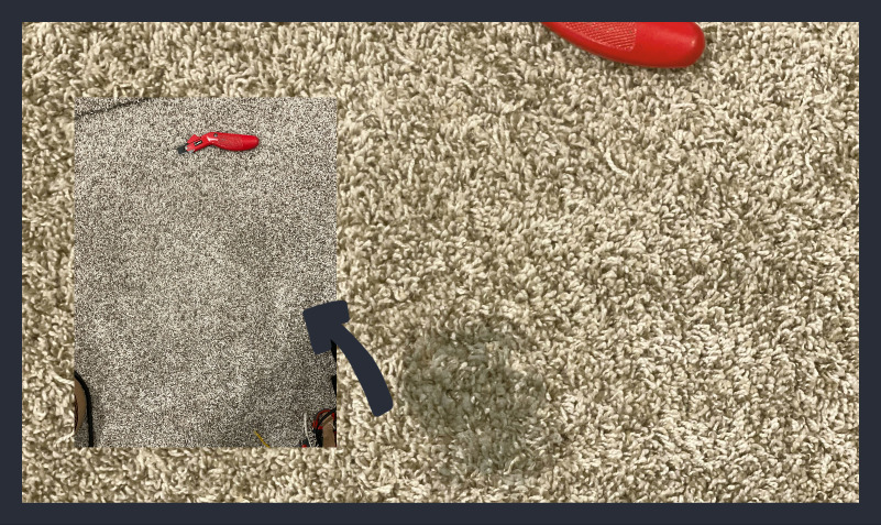 Before and after picture of carpet patch repair